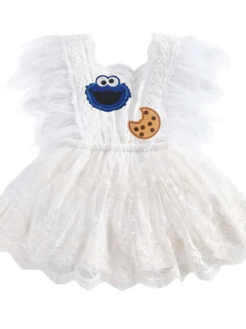 Cookie Monster Dress Lace Birthday Outfit Clothes Sesame Street Dress romper